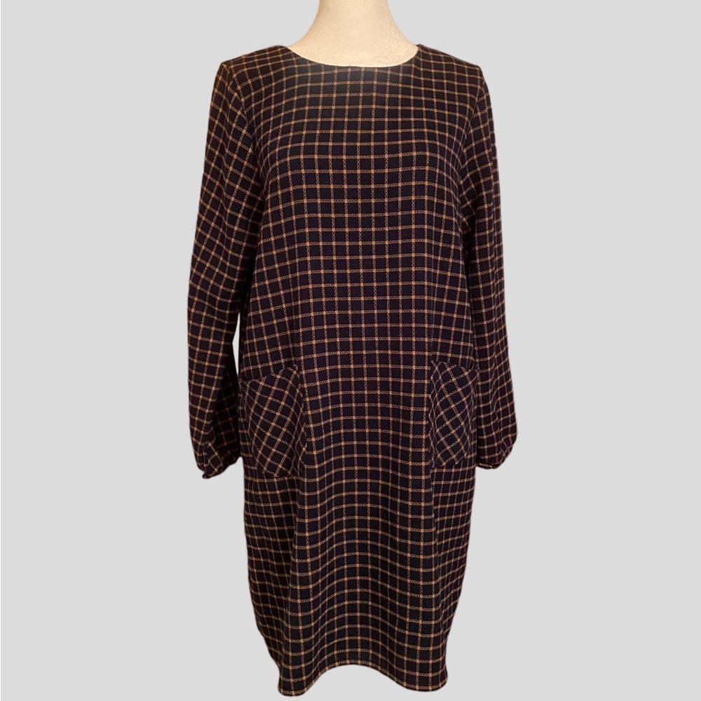 Eco Romantic blue and tan windowpane dress Size 10P